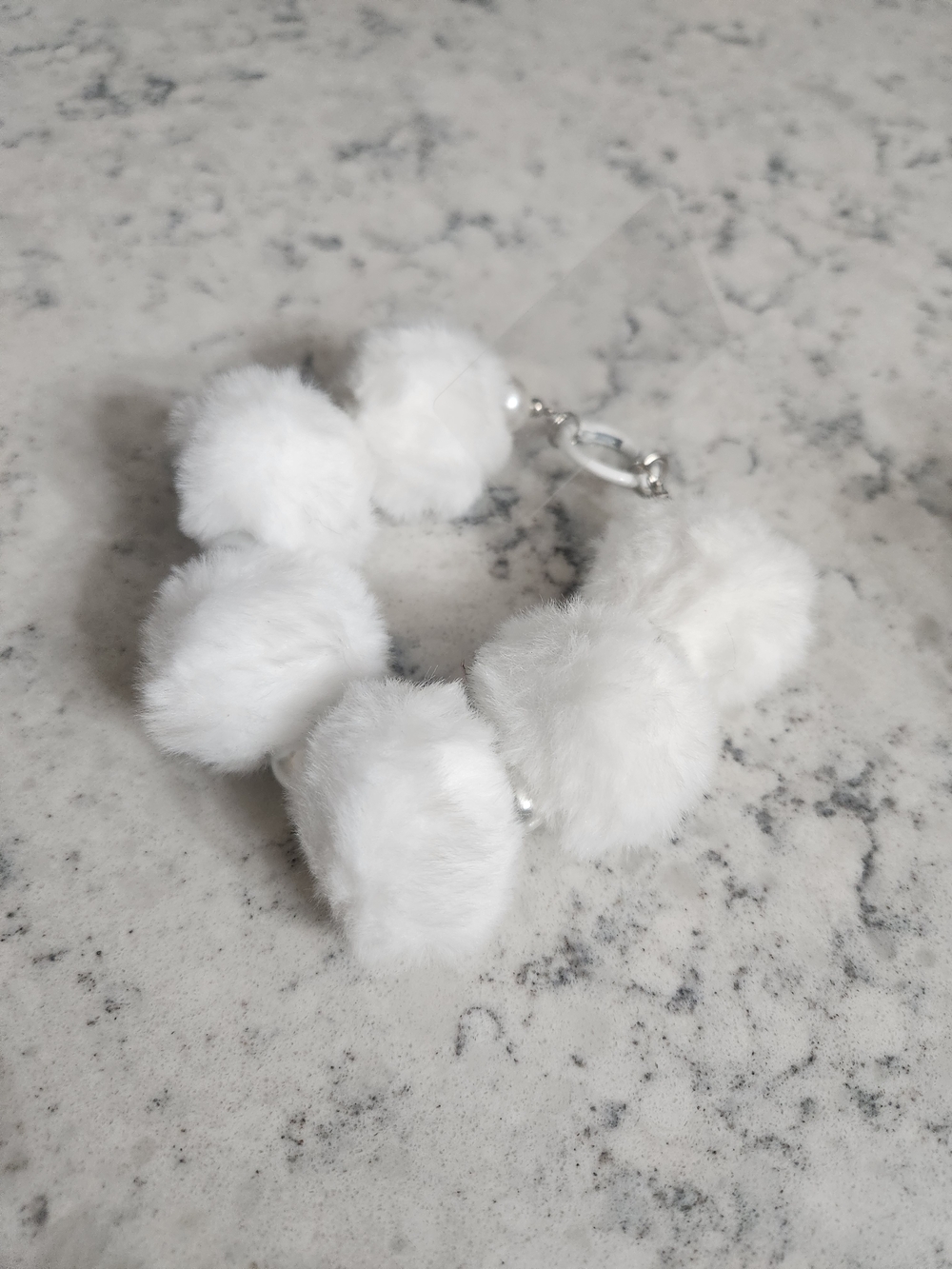 White Faux Fur Pom Pom Keychain